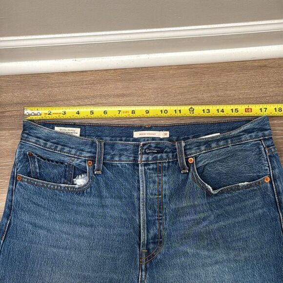 Levi's Blue Wedgie Straight-Leg Denim Jeans with Raw Hem Sz 32 - Picture 6 of 9